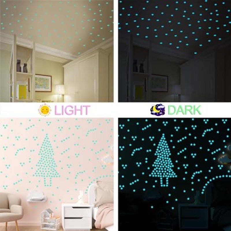 AM AMAONM 100 Pcs Blue Glow in The Dark Luminous Stars Fluorescent Noctilucent Plastic Wall Stickers Murals Decals for Home Art Decor Ceiling Wall Decorate s Bedroom Room Decorations - Image 5