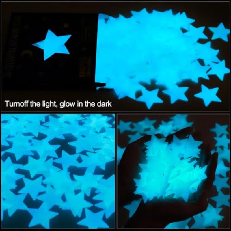 AM AMAONM 100 Pcs Blue Glow in The Dark Luminous Stars Fluorescent Noctilucent Plastic Wall Stickers Murals Decals for Home Art Decor Ceiling Wall Decorate s Bedroom Room Decorations - Image 2
