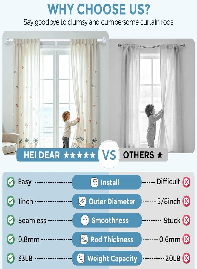 hei! dear White Curtain Rods for Windows 28 to 48 Inch,1 Inch Adjustable Heavy Duty Decorative Mosaic Colorful Ball Curtain Rod,Telescoping Window Rod for Bedroom,White Drapery Rods 18-60" - Image 3