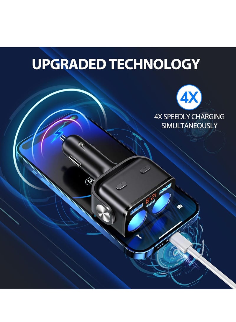 OZIO 5-in-1 USB-C Car Charger with Voltage Display – Dual Socket Power Splitter, Fast Charging Adapter for 12V/24V Vehicles, GPS, Dash Cam, Phone - Image 4