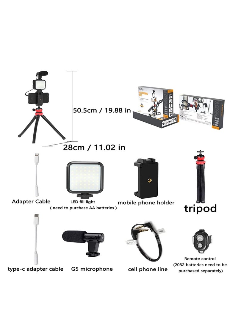 Generic - Vlogging Kit Phone Video Accessories Adjustable Stand Holder Compatible with a Variety of Mobile Phone Models for YouTube Instagram TikTok - Image 1