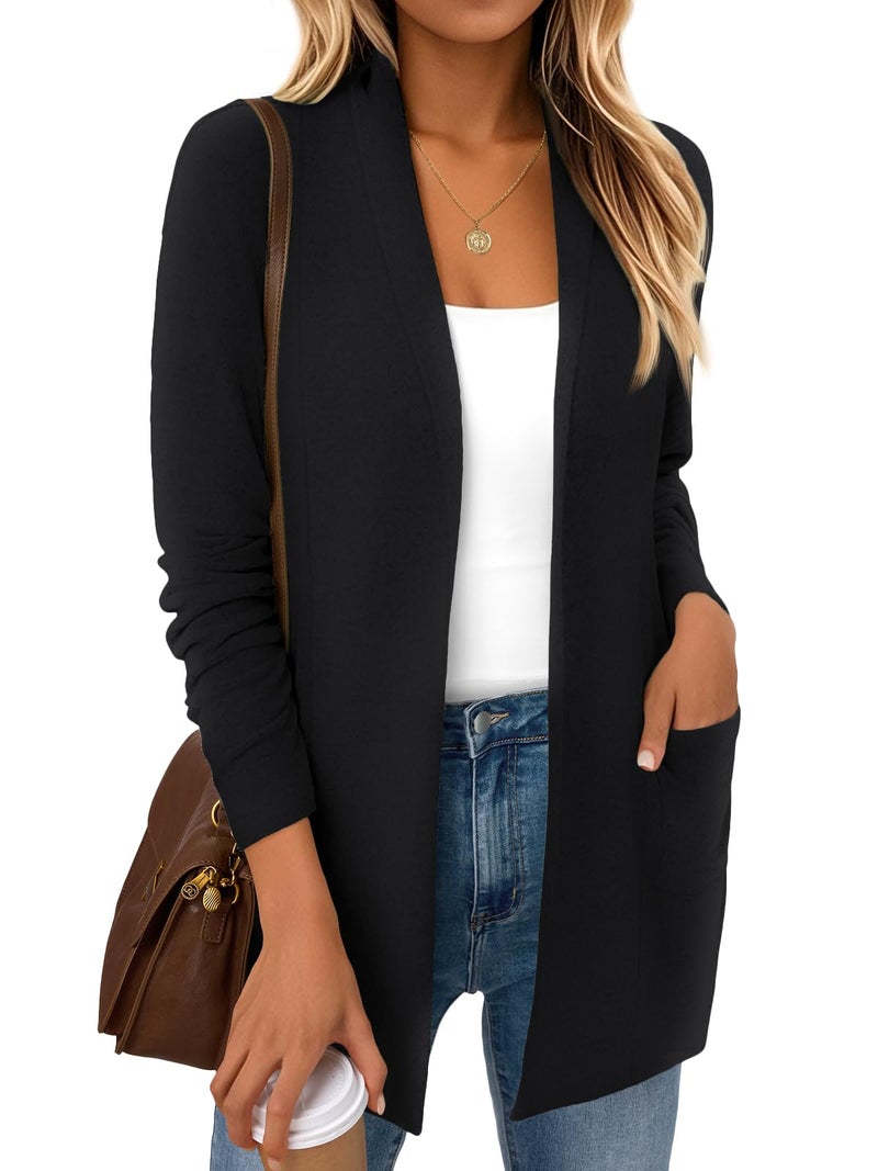 LILLUSORY Cardigan Sweaters for Women Lightweight Open Front Cardigans Casual Loose 2026 Spring Outfits with Pockets Black L - Image 1
