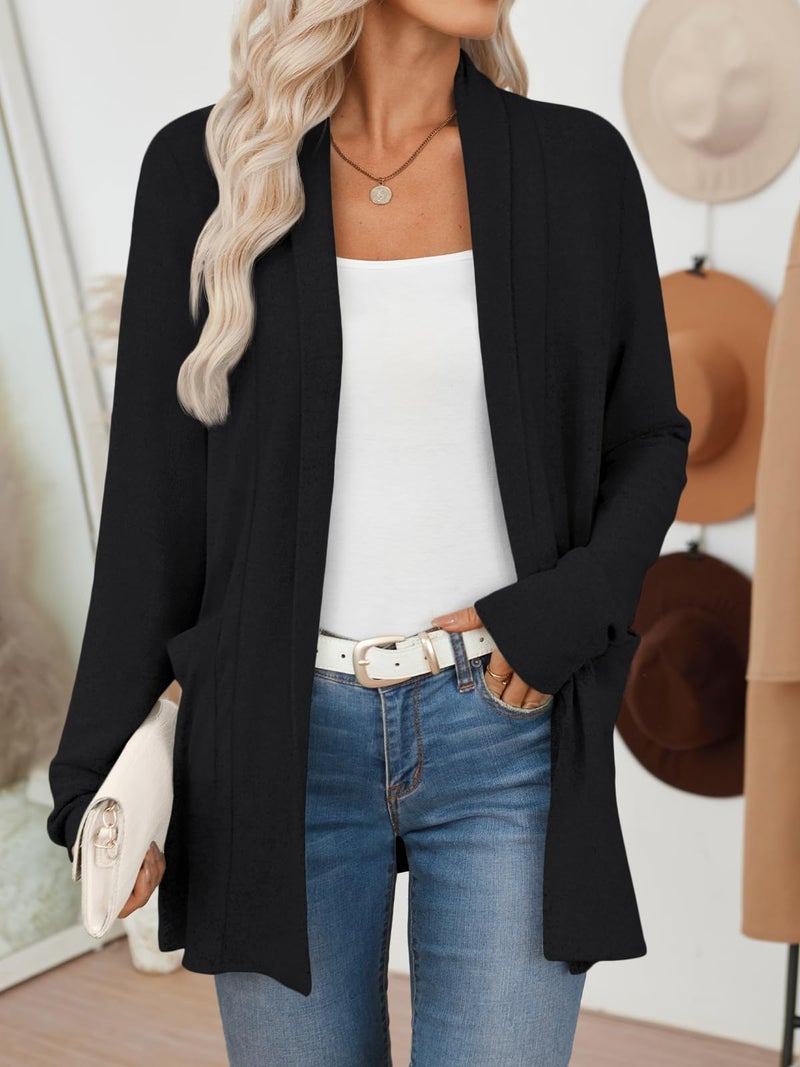 LILLUSORY Cardigan Sweaters for Women Lightweight Open Front Cardigans Casual Loose 2026 Spring Outfits with Pockets Black L - Image 2