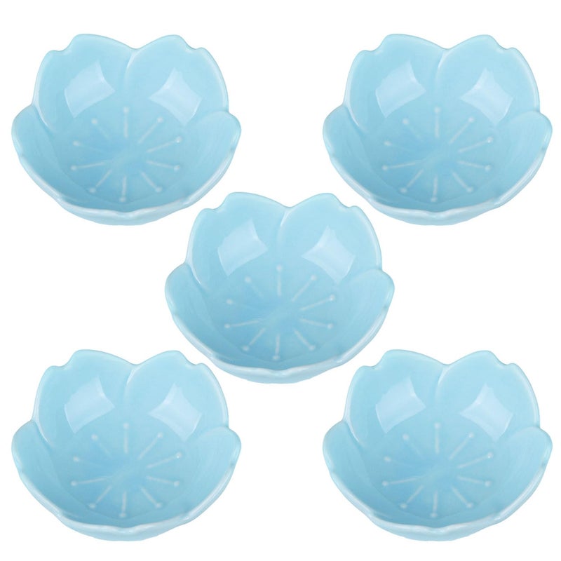 WHJY Blue Cherry Blossom Dish Set, Cute Pink Ceramic Plates, Sauce/Seasoning Dish, Sushi Dishes, Soy Dipping Bowl, Dessert, Appetizer Plates, Serving Dish for Kitchen Home â€“ Set of 5 - Image 1