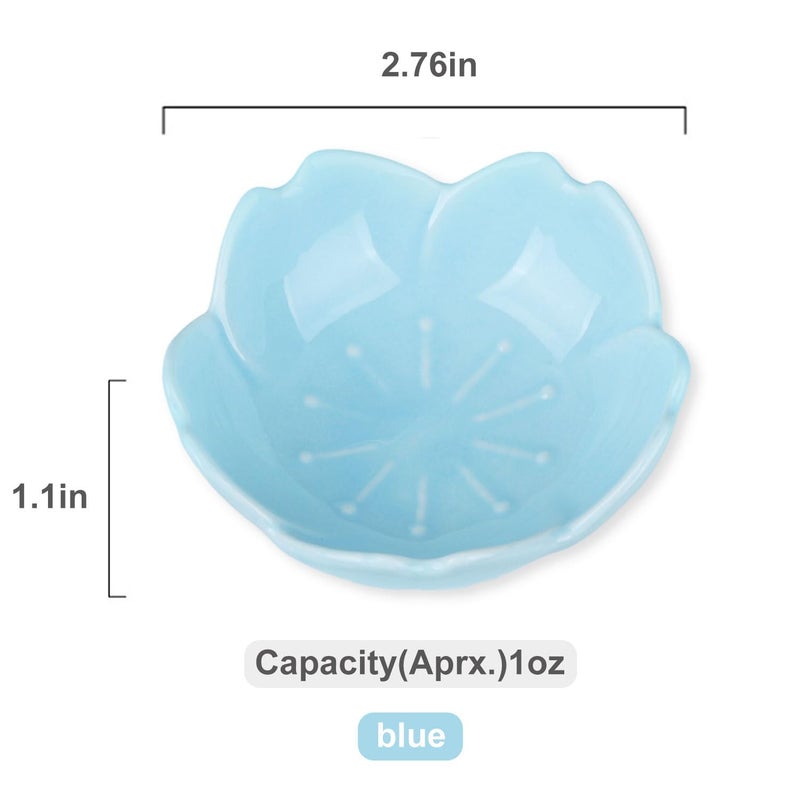 WHJY Blue Cherry Blossom Dish Set, Cute Pink Ceramic Plates, Sauce/Seasoning Dish, Sushi Dishes, Soy Dipping Bowl, Dessert, Appetizer Plates, Serving Dish for Kitchen Home â€“ Set of 5 - Image 2