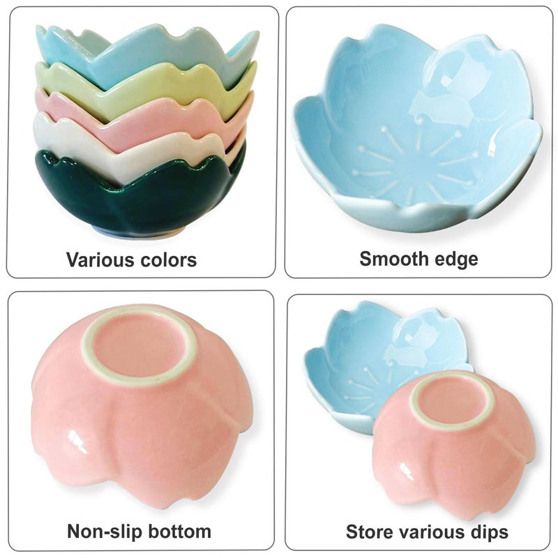WHJY Blue Cherry Blossom Dish Set, Cute Pink Ceramic Plates, Sauce/Seasoning Dish, Sushi Dishes, Soy Dipping Bowl, Dessert, Appetizer Plates, Serving Dish for Kitchen Home â€“ Set of 5 - Image 3