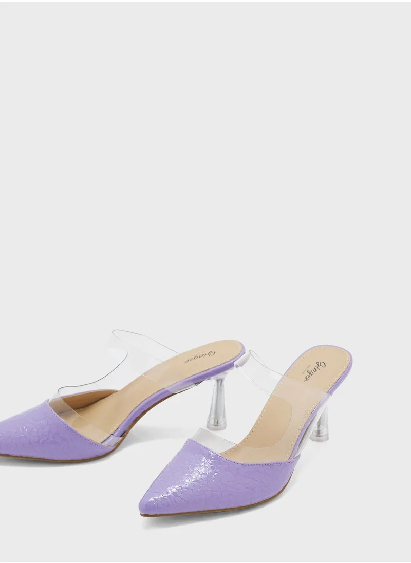Ginger Croc Effect Clear Strap Slip On Pump