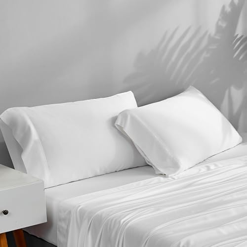 ACCURATEX Cooling Pillow Cases King Size Set of 2,Rayon Derived from Bamboo Pillowcases, Soft Breathable Pillow Case with Envelop Closure, Silky Pillowcase for Hair and Skin, White,20x40 inches - Image 1