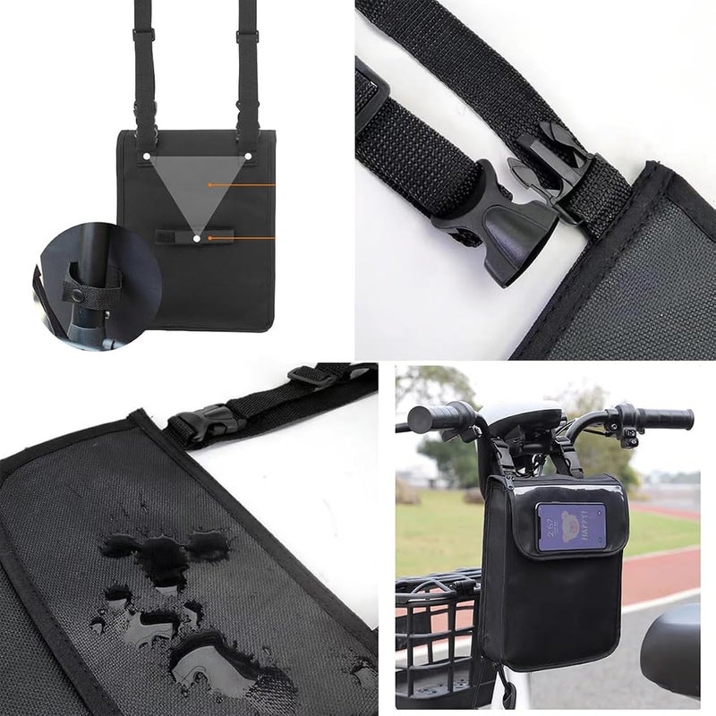 SquEqu Electric Scooter Bag Storage Pouch Handlebar Attachement Large Capacity with Waterproof Phone Holder Pocket Front Hanging Bags Organizer for Bike Handle Bar eBike Motorcycle Bicycle Escooter - Image 2