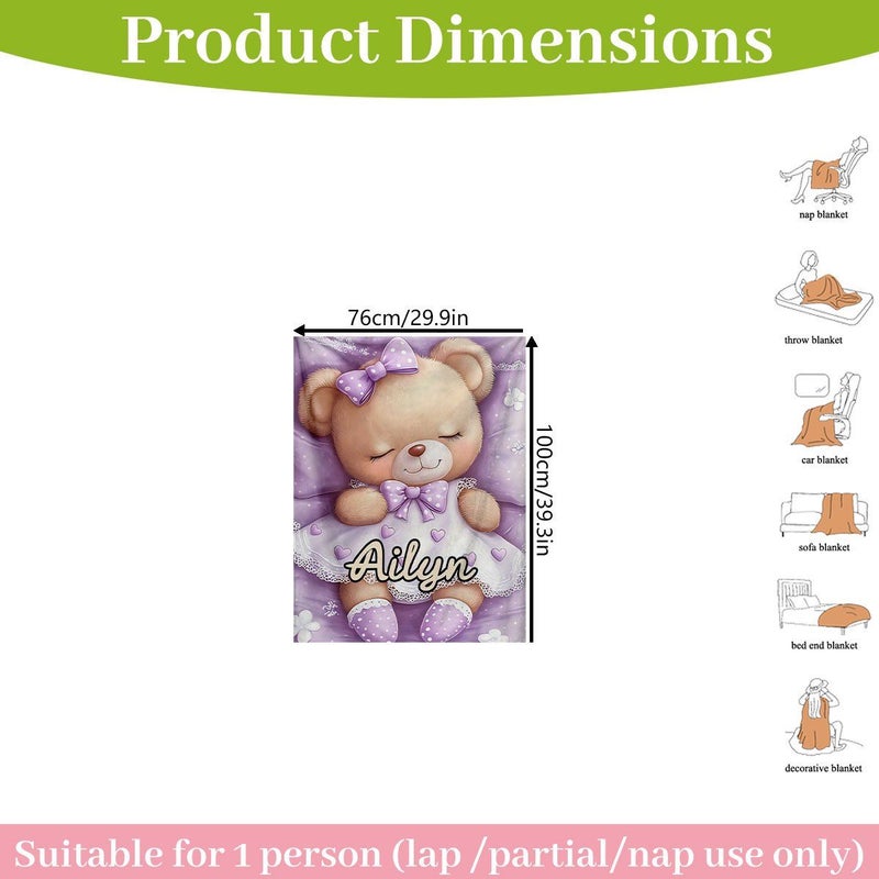 Custom Teddy Bear Blanket With Name Text 29.92x39.37 Inch Soft Flannel Throw For Couch Bed Travel Machine Washable - Image 5