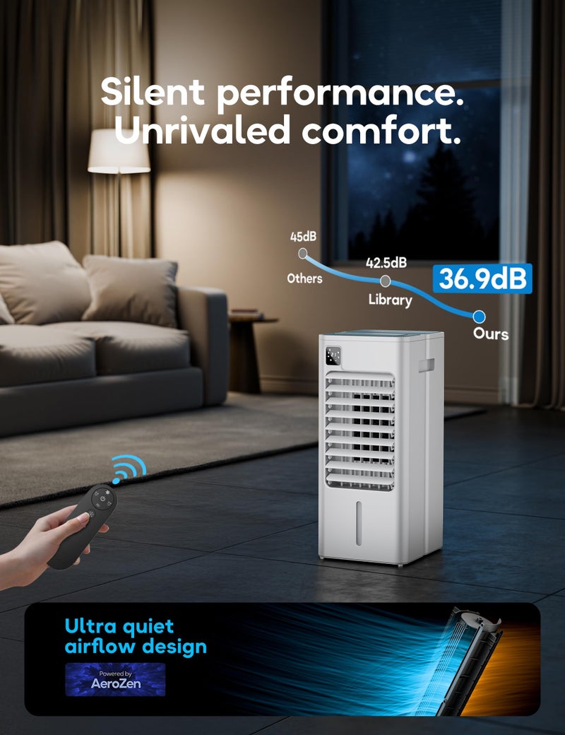 AEROZY Portable Air Conditioner, Evaporative Air Cooler Windowless with Remote, 3 Speeds, 12H Timer, Oscillating Swamp Cooler for Bedroom, Living Room, White - Image 3