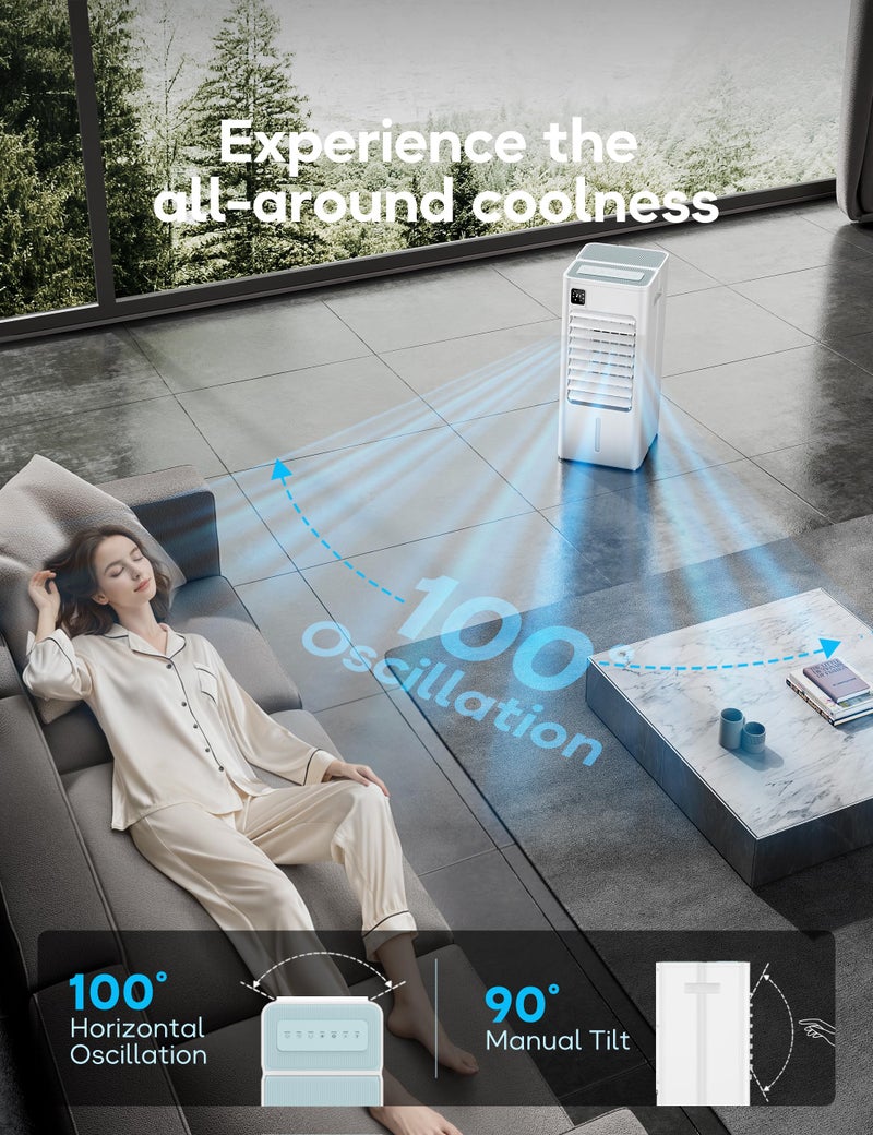 AEROZY Portable Air Conditioner, Evaporative Air Cooler Windowless with Remote, 3 Speeds, 12H Timer, Oscillating Swamp Cooler for Bedroom, Living Room, White - Image 5