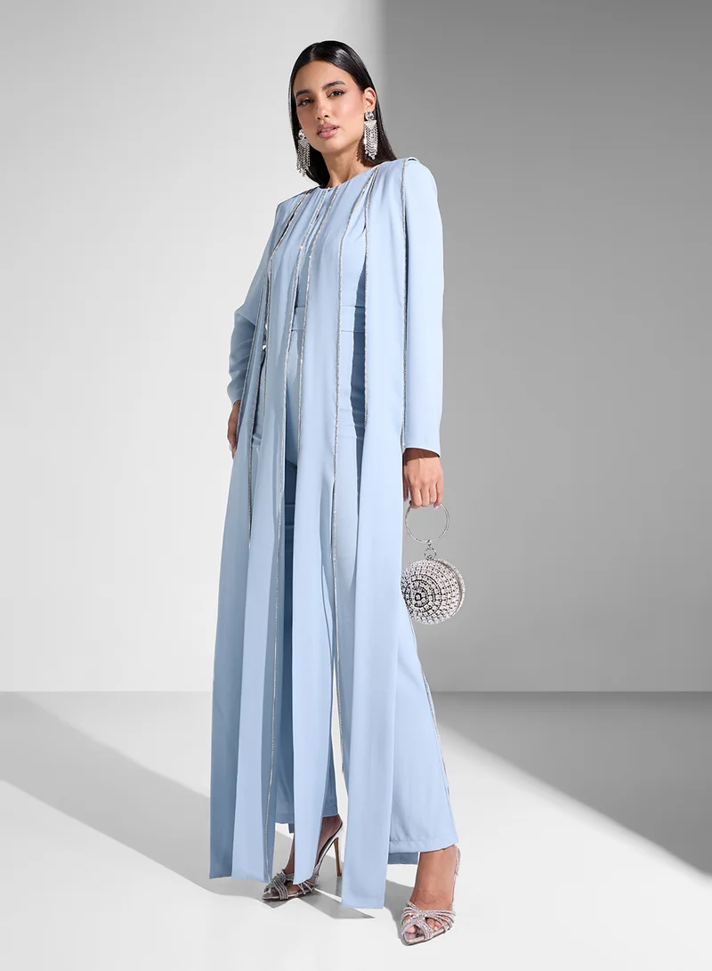 Akadia Fashion round neck crystals details jumpsuit