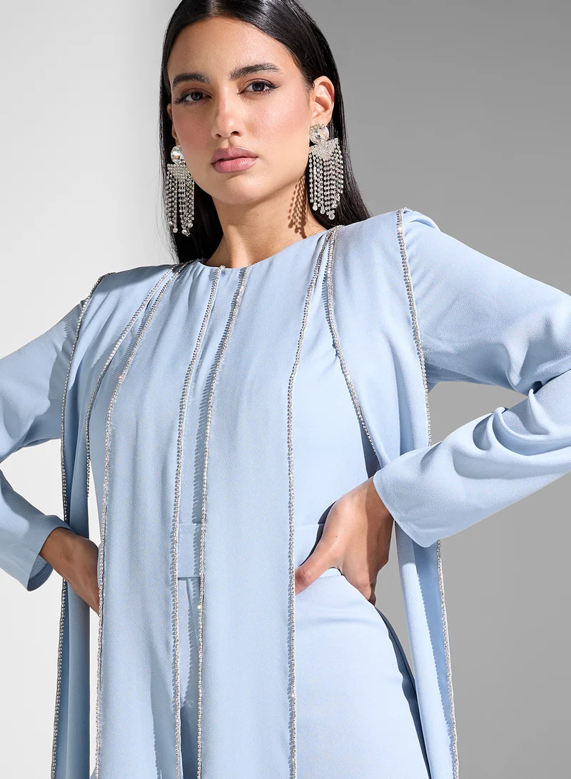 Akadia Fashion round neck crystals details jumpsuit