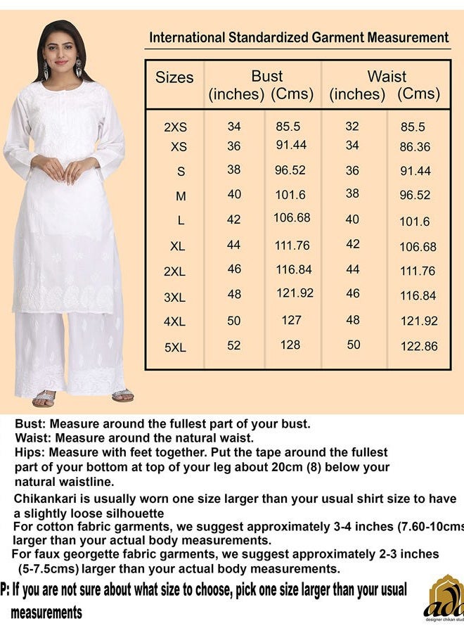 ADA Hand Embroidered Indian Chikankari Women's Faux Georgette Kurta Kurti with Slip A90352 (XL_Fawn) - Image 4