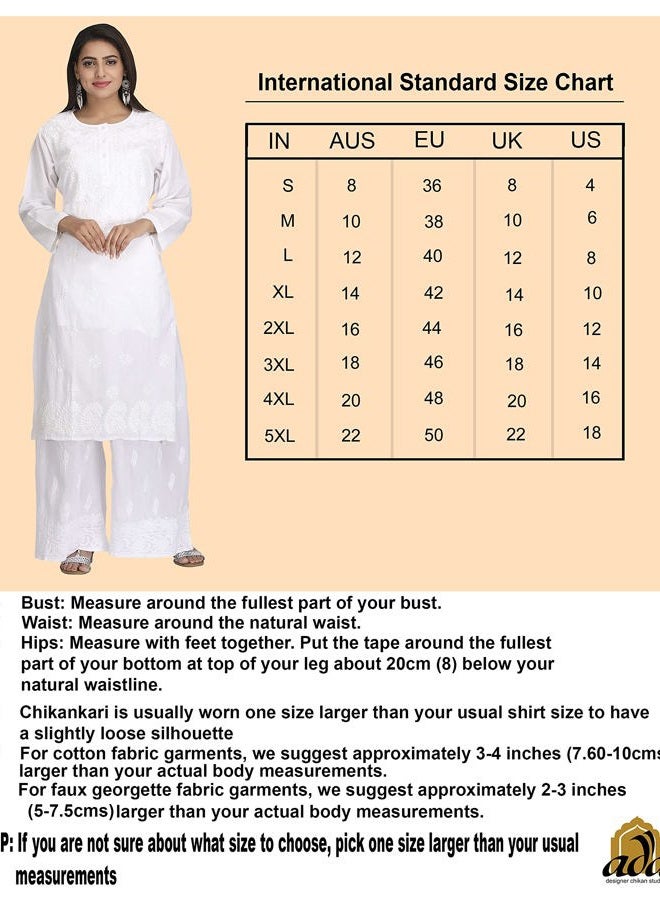 ADA Hand Embroidered Indian Chikankari Women's Faux Georgette Kurta Kurti with Slip A90352 (XL_Fawn) - Image 5