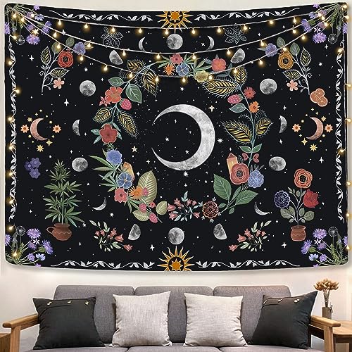 Kanuyee Floral Moon Tapestry Flower Tapestry for Bedroom Boho tapestries Wall Hanging Aesthetic for Bedroom and Living Room Moon 36×48 Inches - Image 1
