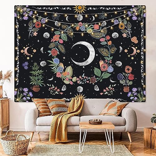 Kanuyee Floral Moon Tapestry Flower Tapestry for Bedroom Boho tapestries Wall Hanging Aesthetic for Bedroom and Living Room Moon 36×48 Inches - Image 3