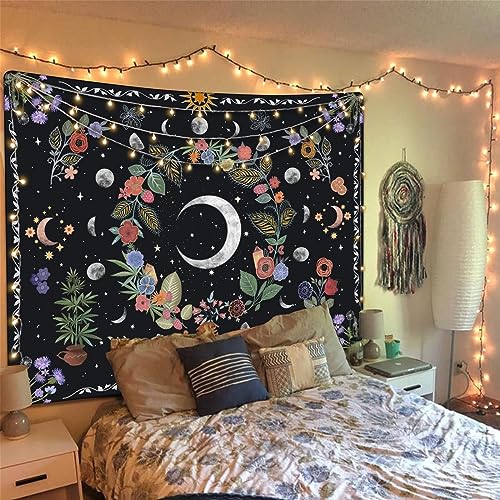 Kanuyee Floral Moon Tapestry Flower Tapestry for Bedroom Boho tapestries Wall Hanging Aesthetic for Bedroom and Living Room Moon 36×48 Inches - Image 4