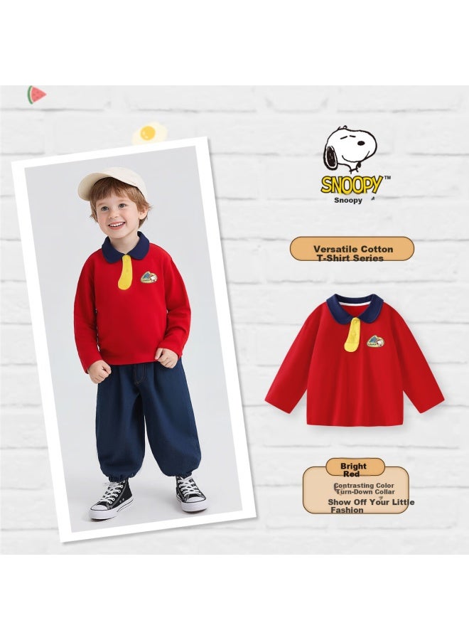 Snoopy Kids Spring And Autumn Long Sleeve T-shirt Casual Fashion Comfortable Boys And Girls Top Red Nubie Camping Size 130