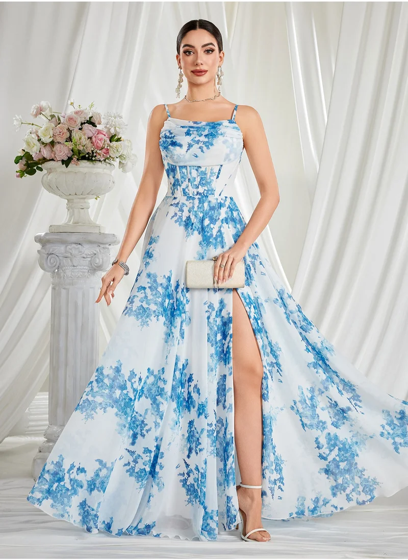 Madam Uniq Fashionable Printed Flared Maxi Dress with Spaghetti Straps