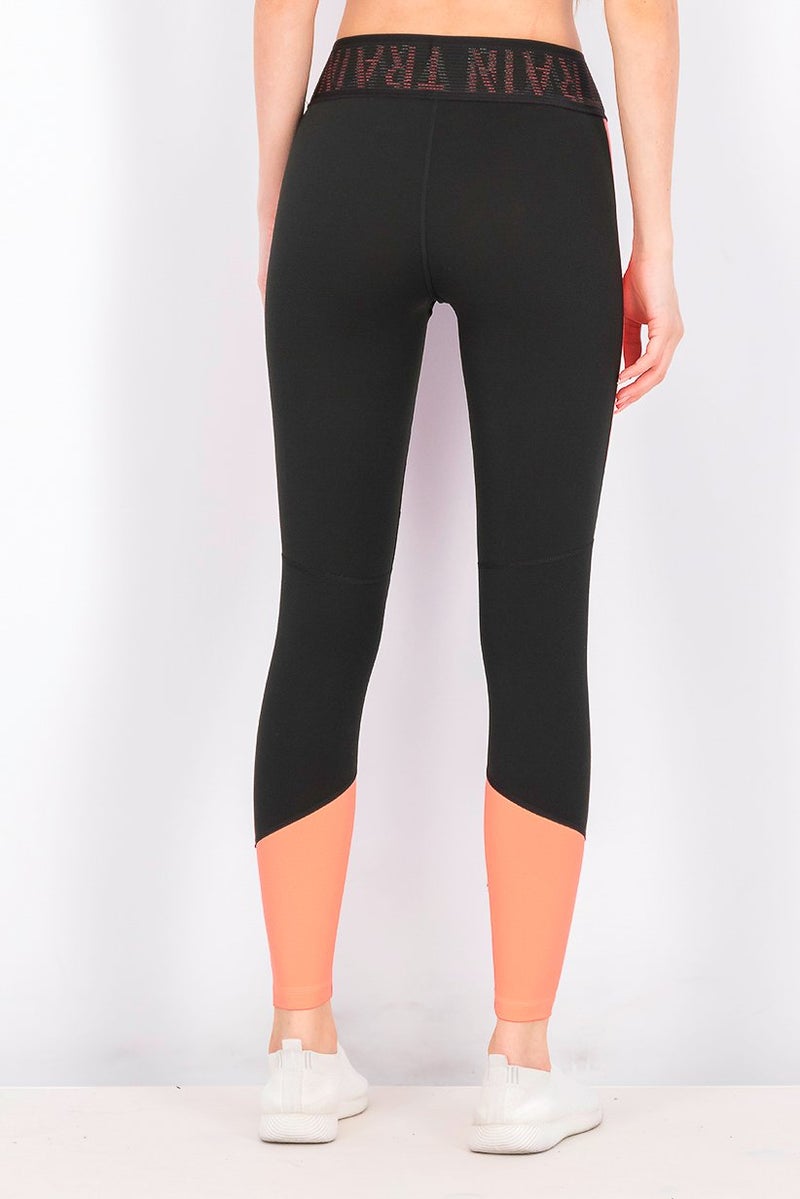 PUMA Women Logo 7 and 8 Tights, Black and Neon Pink - Image 3