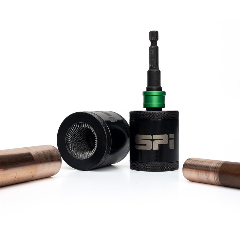 SPI Copper Pipe Cleaning Set 15mm & 22mm - Socket Driven + Socket Adapter and Replaceable Brushes – Heavy-Duty Steel Construction - Solder Prep - Pack of 2-15&22mm with 3/8" Locking Socket Adapter - Image 2