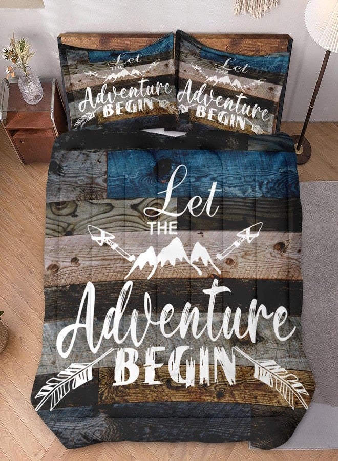 WeCozy Queen Size Comforter Set with 2 Pillowcases, Camp Adventure Motivational 3 Pcs Bedding for Kids and Adults, Vintage Inspirational World Soft Comforter Set for Bedroom Bed Decor - Image 2