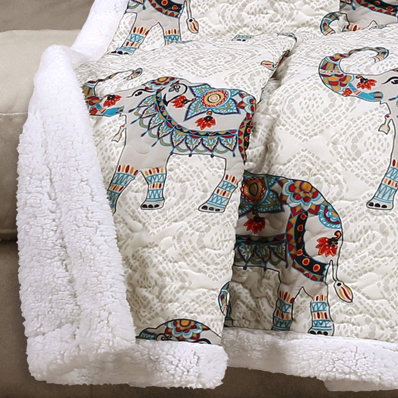Lush Decor Hati Elephant Throw | Fuzzy Reversible Bohemian Sherpa Blanket - 60â€ x 50â€, Navy and Turquoise - Image 3