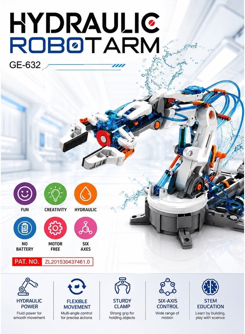 Pro'skit Pro’sKit GE-632 Hydraulic Robot Arm Kit – DIY STEM Water-Powered Robotic Arm with 6-Axis Control (229 Pieces, No Batteries)(work light gift) - Image 2
