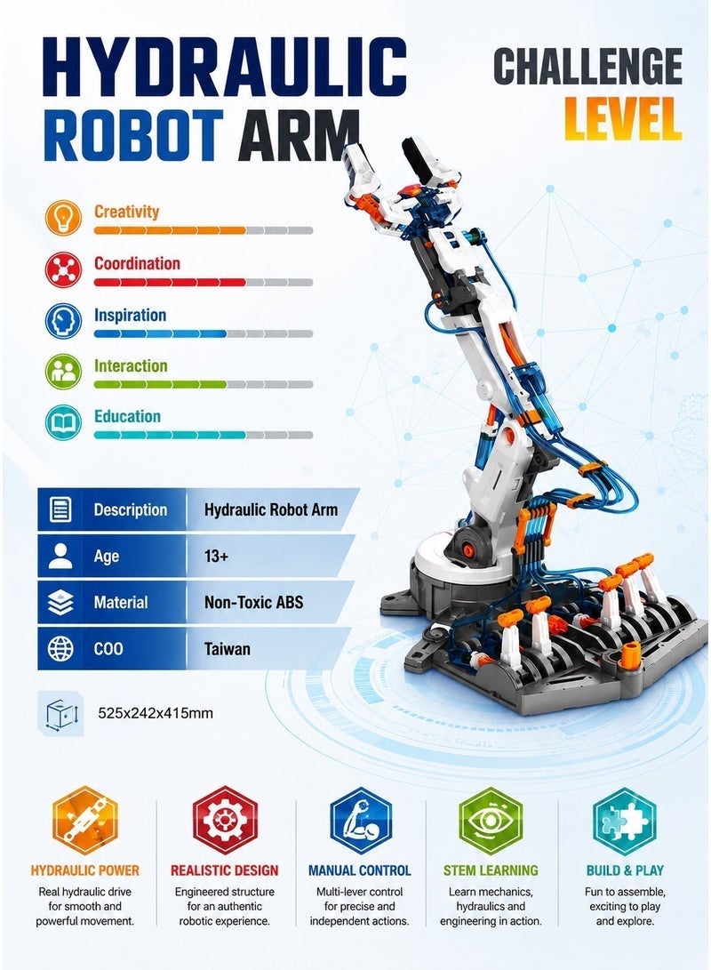 Pro'skit Pro’sKit GE-632 Hydraulic Robot Arm Kit – DIY STEM Water-Powered Robotic Arm with 6-Axis Control (229 Pieces, No Batteries)(work light gift) - Image 4