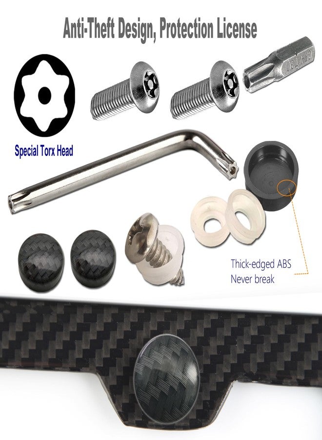 ZXFOOG إطار لوحة ترخيص من ألياف الكربون من ZXFOOG - مصنوع يدويًا بالكامل من ألياف الكربون الحقيقية، غطاء لوحة ترخيص سيارة من الألومنيوم الأسود بحواف عريضة مع أغطية براغي من الفولاذ المقاوم للصدأ، وسادة مانعة للاهتزاز، عبوة واحدة بفتحتين - Image 4