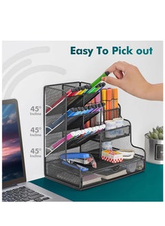 Cozy Nest Multi Functional Mesh Desk Organizer with Drawer and 12 Compartments for Office Home School Supplies Pen Holder Stationery Makeup Organizer and Small Item Storage Organizer Black Metal Design  - Image 2
