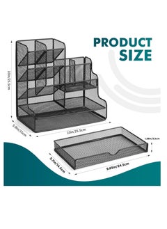 Cozy Nest Multi Functional Mesh Desk Organizer with Drawer and 12 Compartments for Office Home School Supplies Pen Holder Stationery Makeup Organizer and Small Item Storage Organizer Black Metal Design  - Image 4