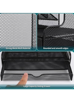 Cozy Nest Multi Functional Mesh Desk Organizer with Drawer and 12 Compartments for Office Home School Supplies Pen Holder Stationery Makeup Organizer and Small Item Storage Organizer Black Metal Design  - Image 5