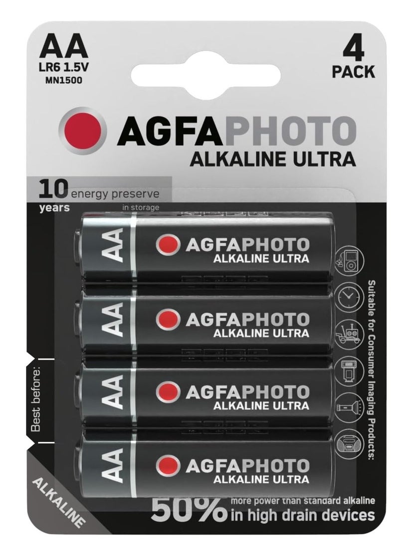 AGFAPHOTO Ultra Alkaline Battery AA LR06 for Reliable and Long Lasting Power Pack of 4