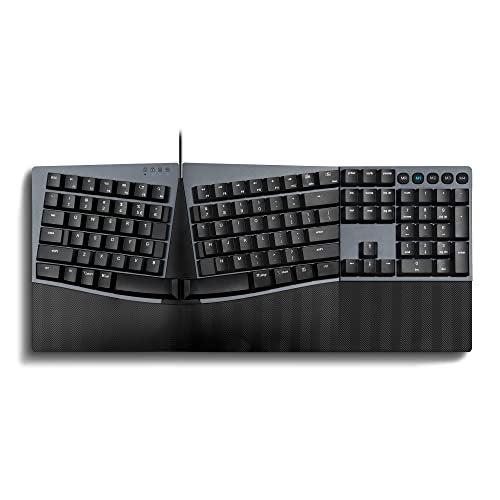 Perixx PERIBOARD535BR Wired Ergonomic Mechanical Split Keyboard LowProfile Brown Tactile Switches Programmable Feature with Macro Keys Compatible with Windows and Mac OS X US English Black - Image 1