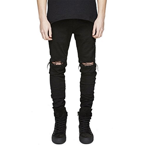LONGBIDA Men's Slim Fit Ripped Stretch Skinny Jeans for Men, Distressed Tapered Leg Fashion Pants, Black, 40 - Image 1