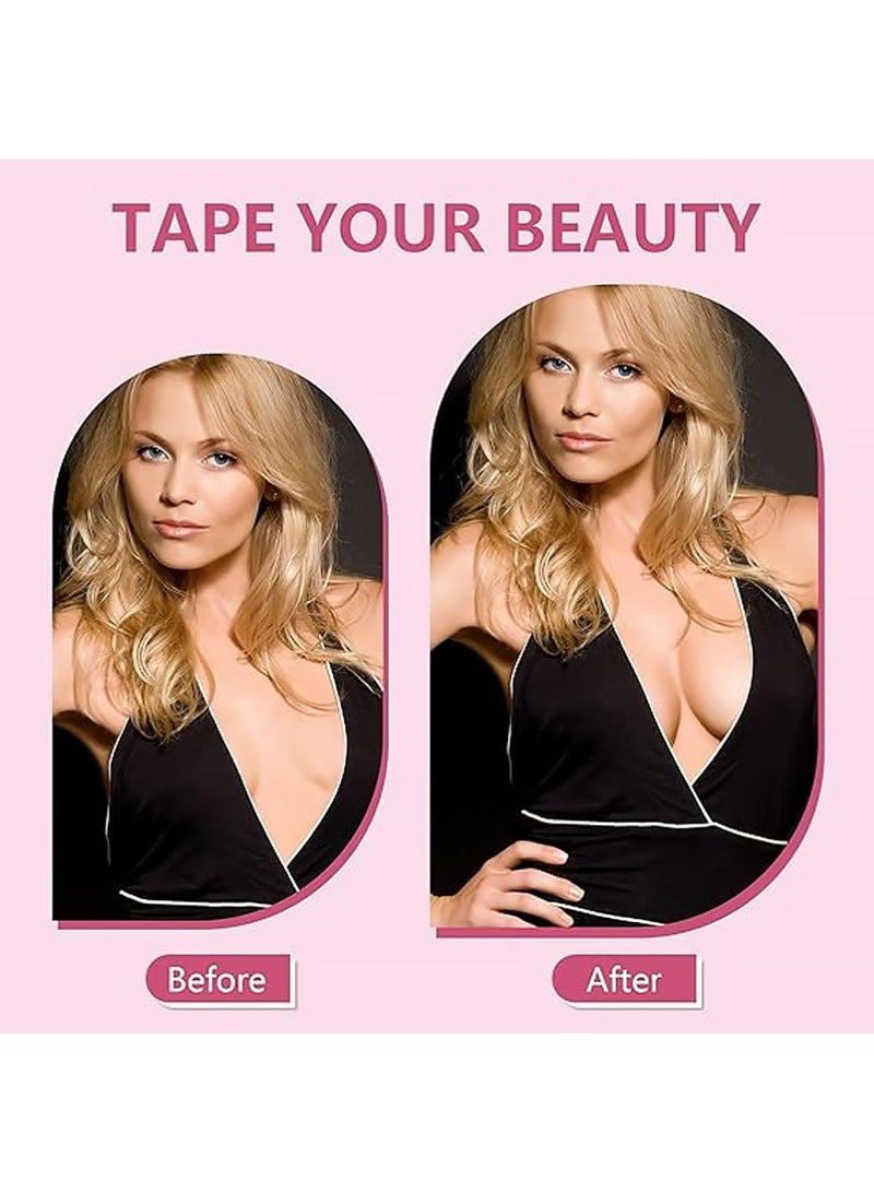 يوجي 2PCS شريط الثدي ، 5 م شريط الثدي لفرة طويلة ، 36 قطعة شريط مزدوج الجانب للملابس والجسم مع 2 قطعة قابلة لإعادة الاستخدام غطاء الحلمة ، مقص وشريط قياس لاصق شريط رفع بدون حزام لكأس A-G بيج - Image 3