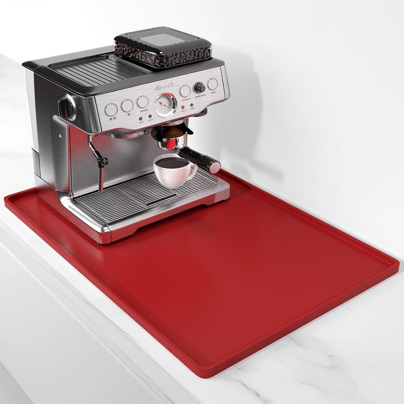 Rnivvi حصيرة قهوة من السيليكون من ، مقاس 16" x 24"، مقاومة للماء وذات حافة مرتفعة، مناسبة لملحقات محطة آلة الإسبريسو، وسادة لتجفيف الأطباق ��قاومة للحرارة للعمل على طاولة المطبخ، لون أحمر - Image 1