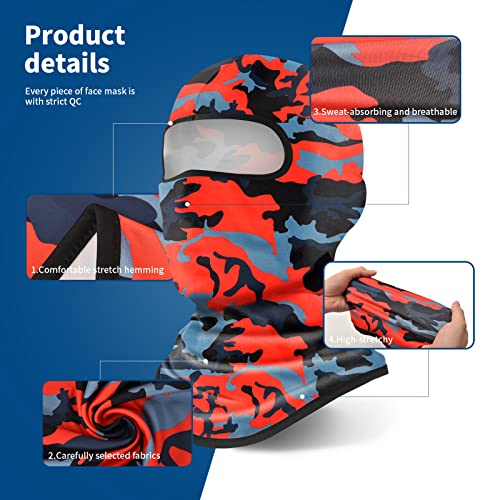 YESLIFE Red Camouflage UPF 50+ Balaclava Ski Mask, Motorcycle UV Protector, Motorcycle Helmets Face Mask for Men and Women - Image 5