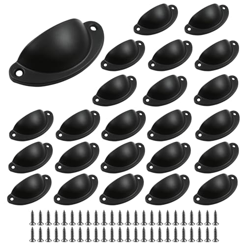 suiwotin 24pcs Antique Cup Drawer Pulls Black Bin Cup Pulls Knobs Cabinet Pull Handles for Dresser Cupboard Closet Kitchen Furniture 32 Inch Length 26 Inch Hole Spacing - Image 1