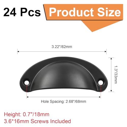 suiwotin 24pcs Antique Cup Drawer Pulls Black Bin Cup Pulls Knobs Cabinet Pull Handles for Dresser Cupboard Closet Kitchen Furniture 32 Inch Length 26 Inch Hole Spacing - Image 3