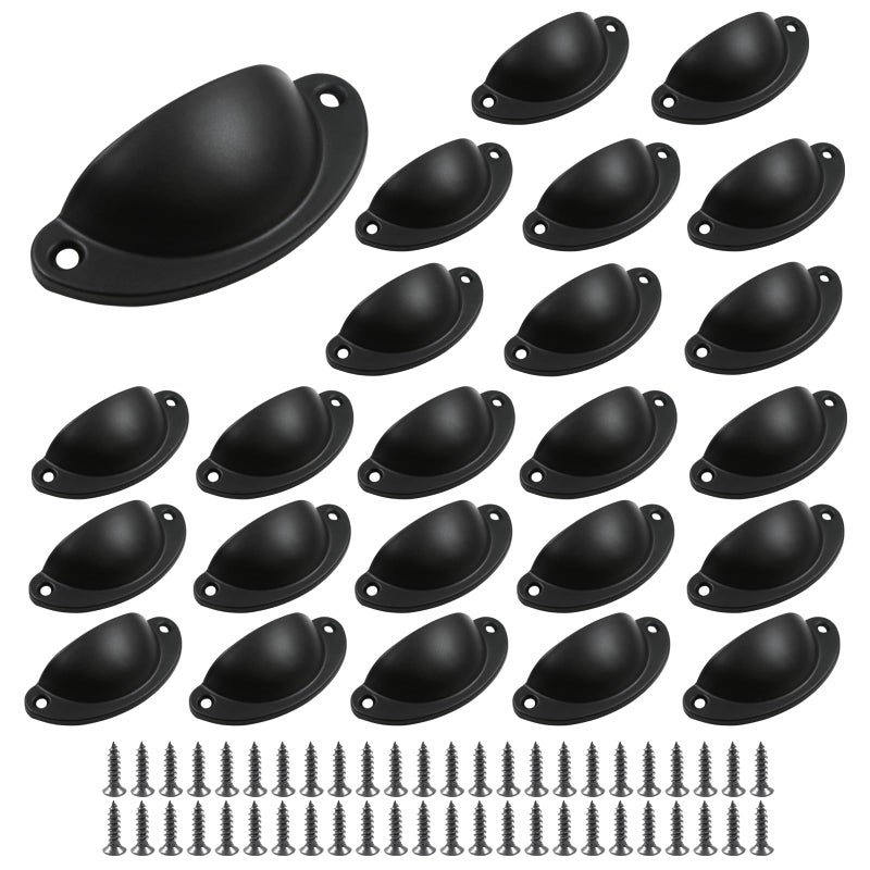 suiwotin 24pcs Antique Cup Drawer Pulls Black Bin Cup Pulls Knobs Cabinet Pull Handles for Dresser Cupboard Closet Kitchen Furniture 32 Inch Length 26 Inch Hole Spacing - Image 2
