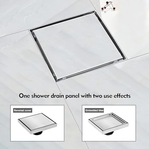 CARNIVAL Square 6x6 Tile Insert Floor Drain | 304 Stainless Steel Invisible Shower Drain Channel | 6 x 6 Inches Waste Water Floor Drain for 13mm Tile | Drain Channel with Anti Cockroach Trap - Image 4