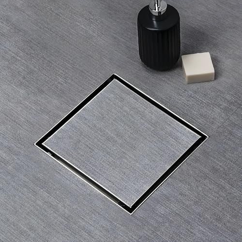 CARNIVAL Square 6x6 Tile Insert Floor Drain | 304 Stainless Steel Invisible Shower Drain Channel | 6 x 6 Inches Waste Water Floor Drain for 13mm Tile | Drain Channel with Anti Cockroach Trap - Image 1