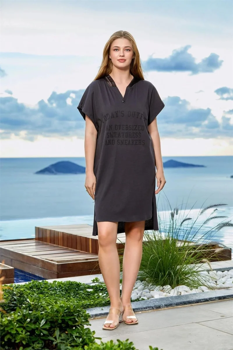 Cossy By Aqua 24777 Women's Mesh Hooded Short Sleeve Dress-Anthracite