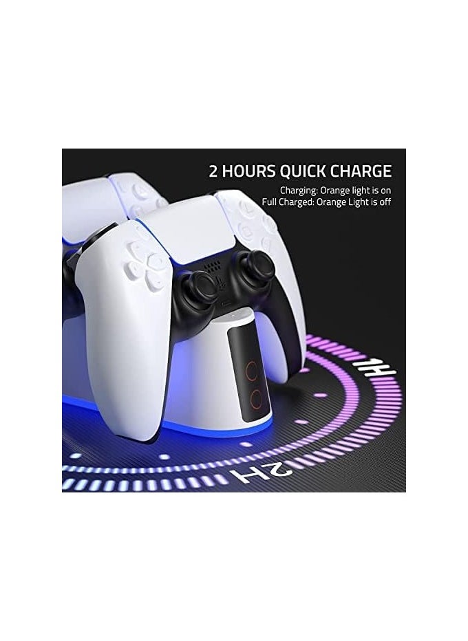 Charger Staion for PS5 Controller with RGB Light,Fast Charging Dock for PlayStation 5 Controller,LED Indicator,USB C Cable,Click-in Design, Safe Intelligent Protection For PS5 controller
