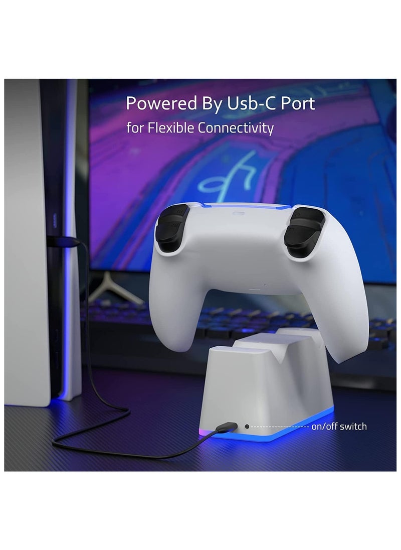 Charger Staion for PS5 Controller with RGB Light,Fast Charging Dock for PlayStation 5 Controller,LED Indicator,USB C Cable,Click-in Design, Safe Intelligent Protection For PS5 controller