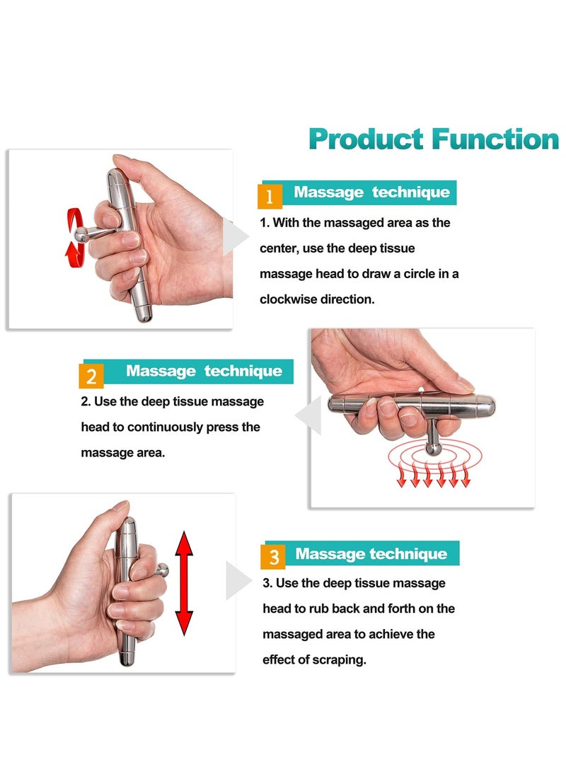 أداة تدليك على شكل حرف T من الفولاذ المقاوم للصدأ، أداة تدليك يدوية 2 في 1 للأنسجة العميقة، عصا تدليك للرقبة والقدم والظهر والكتفين، تدليك نقاط الزناد المستهدفة لتخفيف الألم والاسترخاء لكامل الجسم - Image 5